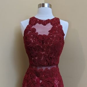 Burgundy Beaded Lace Top Pencil Skirt